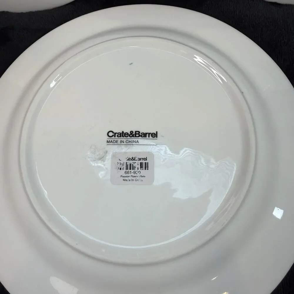 Crate & Barrel Passion Flower Plates Set of 3 Orange Floral 8” Salad Dessert